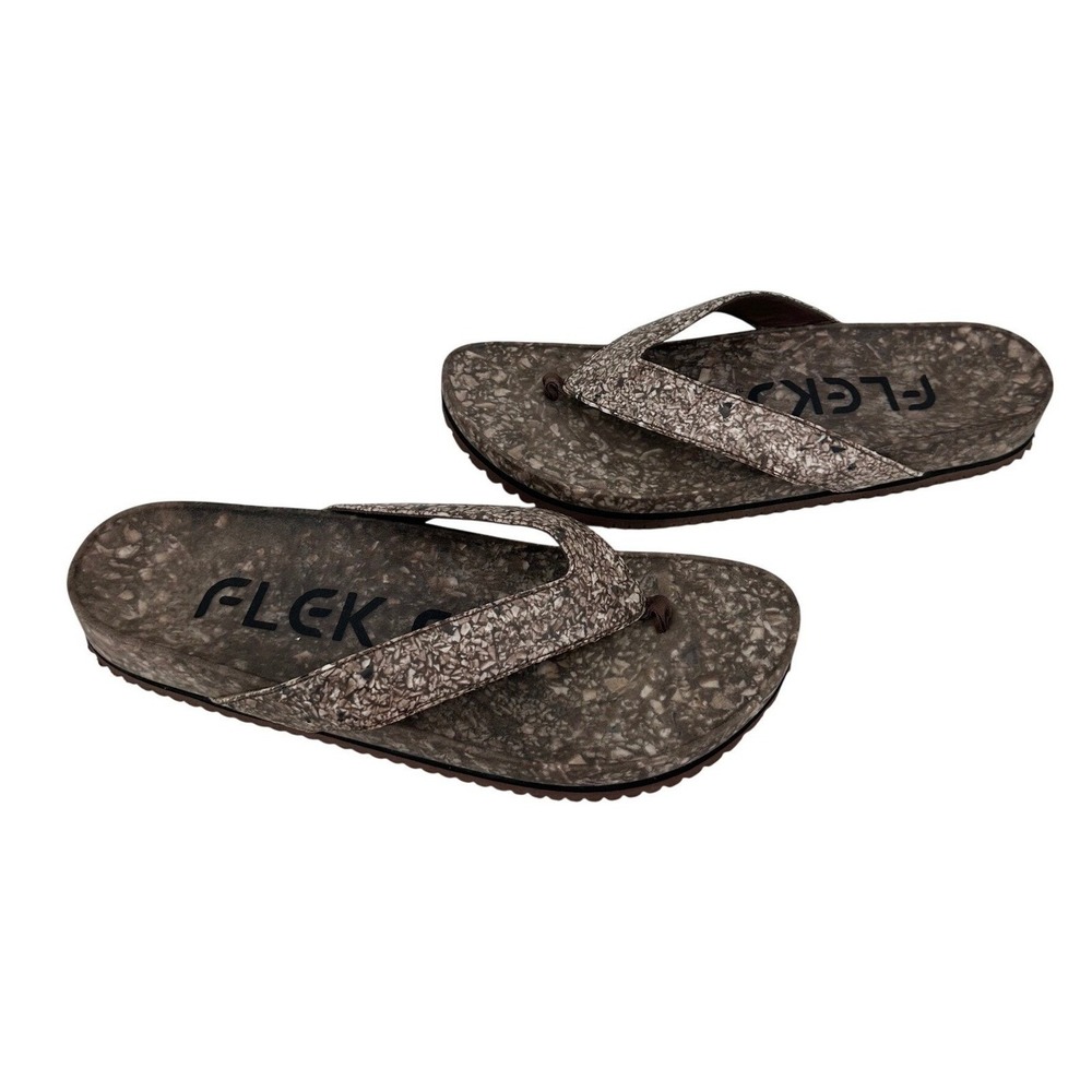FLEKS Women 13 Men 12 Brown Granite Print Flip Flop Thong Sandals Casual resort